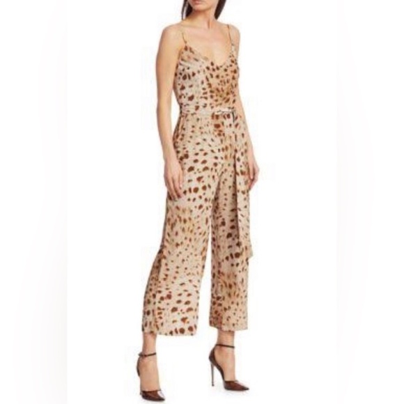 L’AGENCE Jackie Silk Camisole Cheetah Print Jumpsuit in Cacao - Picture 1 of 11